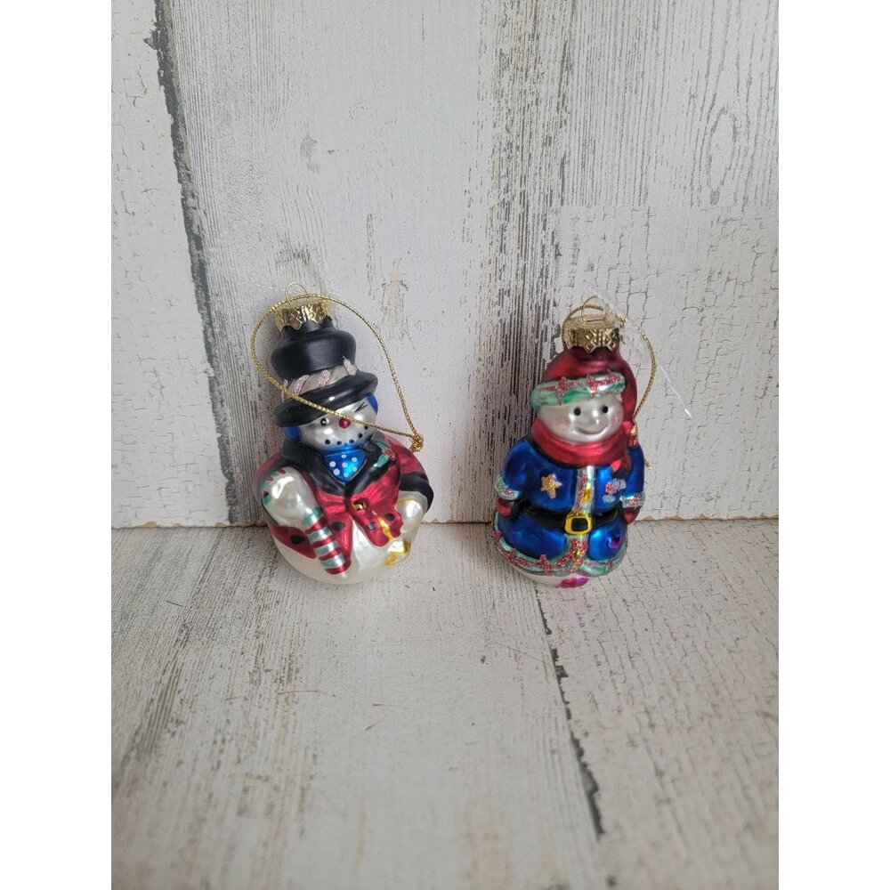 Snowman candy cane blown glass ornament Xmas‎ set
